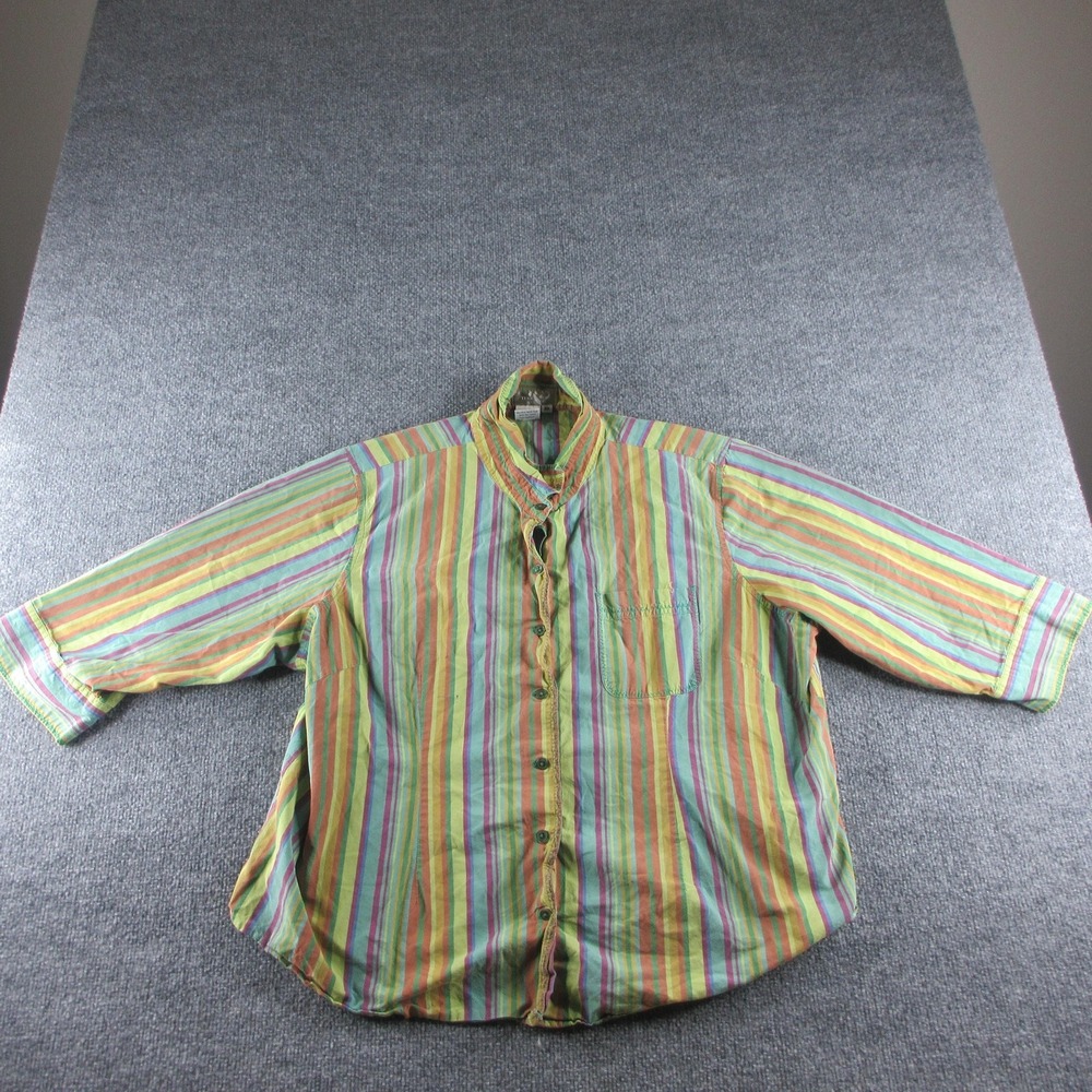 The Territory Ahead Shirt Womens 2X Multicolor Striped 3/4 Sleeve Button Up